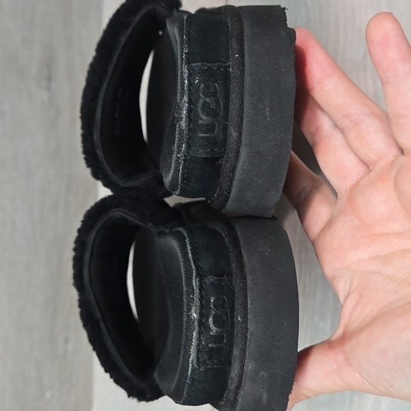 UGG Australia Black Fuzzy Slide Open Toe Platform Logo Sandals Shoes Sz 7 - Picture 6 of 11